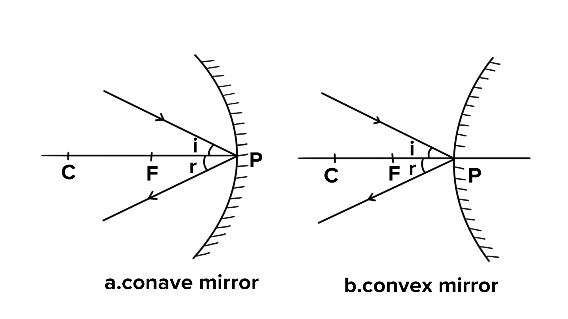 Rules for drawing ray diagrams for spherical mirrors
