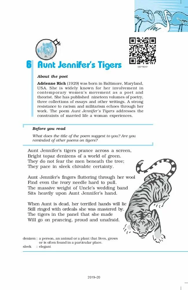 Aunt Jennifer's Tiger class 12: Theme, summary, and analysis. Aunt Jennifer's Tiger Aunt Jennifer's Tiger class 12: Theme, summary, and analysis